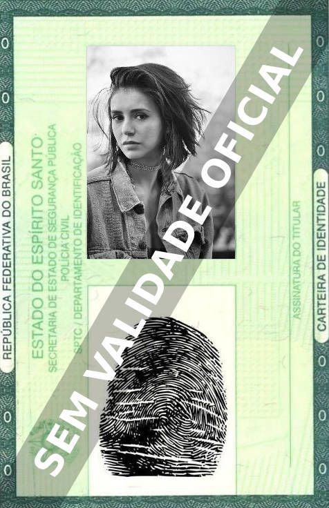 Imagem hipotética representando a carteira de identidade de Nina Dobrev