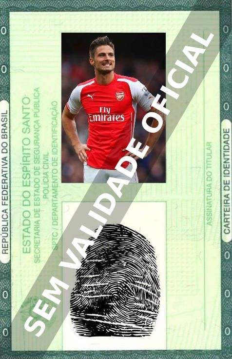 Imagem hipotética representando a carteira de identidade de Olivier Giroud