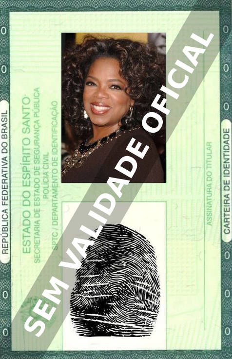 Imagem hipotética representando a carteira de identidade de Oprah Winfrey