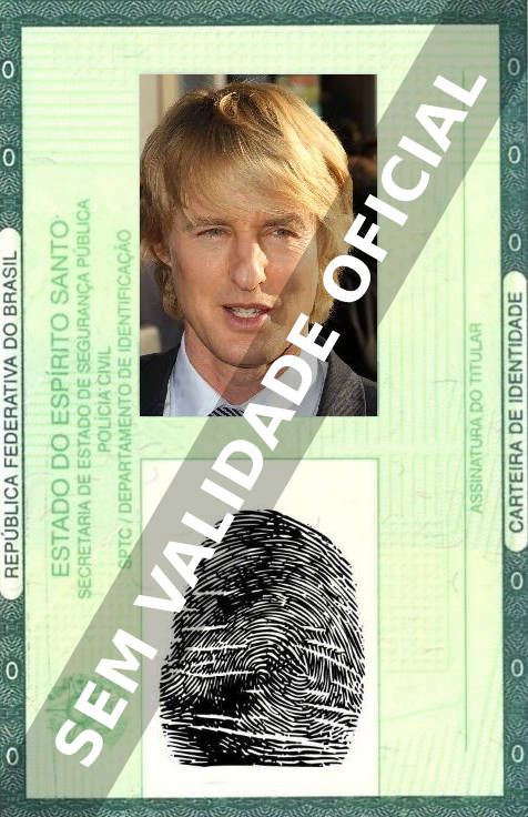 Imagem hipotética representando a carteira de identidade de Owen Wilson