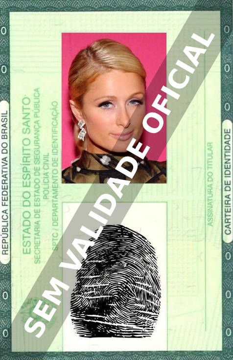 Imagem hipotética representando a carteira de identidade de Paris Hilton