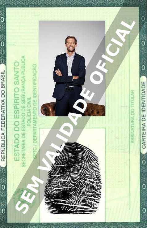 Imagem hipotética representando a carteira de identidade de Peter Crouch