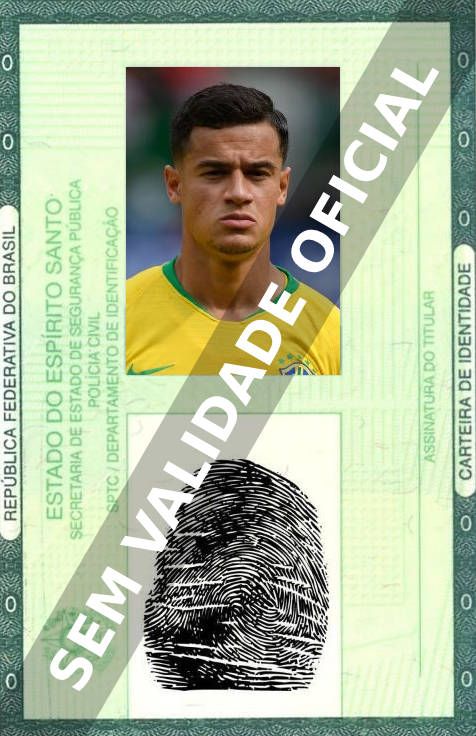Imagem hipotética representando a carteira de identidade de Philippe Coutinho