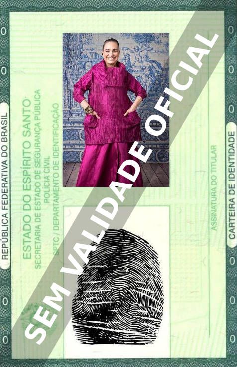 Imagem hipotética representando a carteira de identidade de Regina Duarte