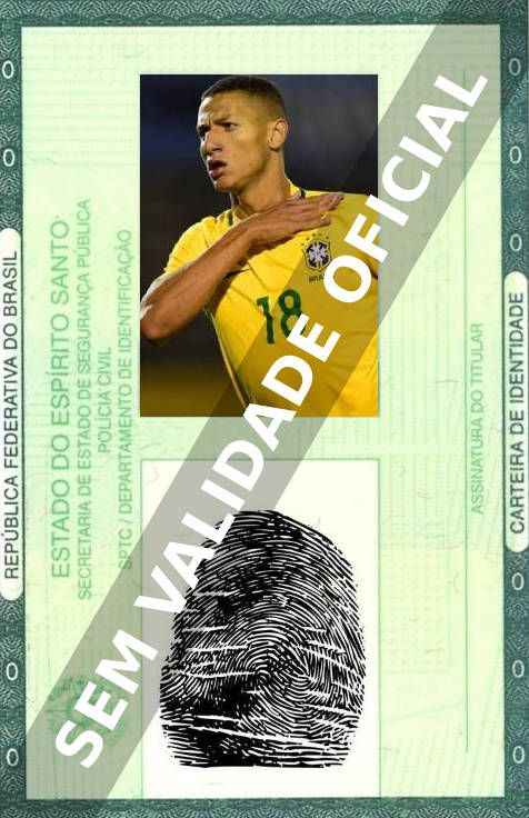 Imagem hipotética representando a carteira de identidade de Richarlison de Andrade