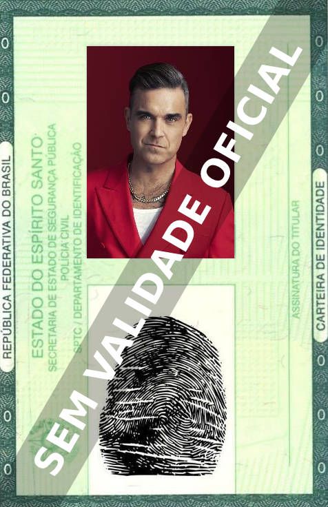 Imagem hipotética representando a carteira de identidade de Robbie Williams