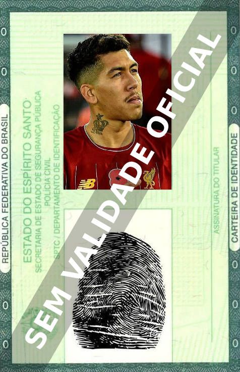Imagem hipotética representando a carteira de identidade de Roberto Firmino