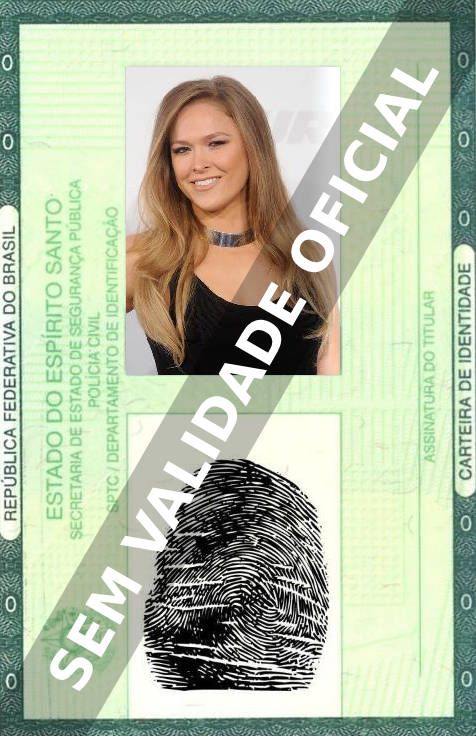 Imagem hipotética representando a carteira de identidade de Ronda Rousey