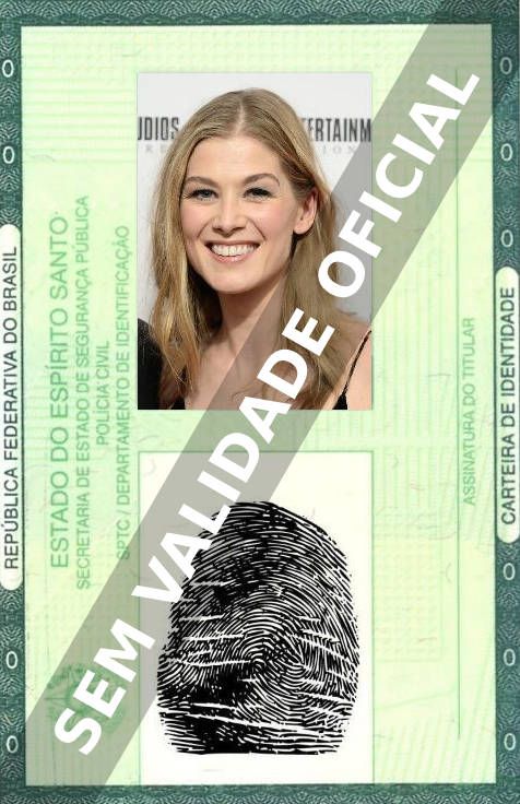 Imagem hipotética representando a carteira de identidade de Rosamund Pike