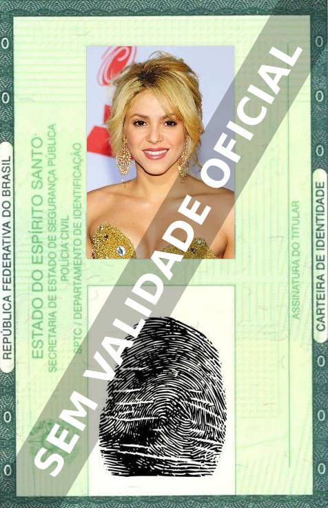 Imagem hipotética representando a carteira de identidade de Shakira