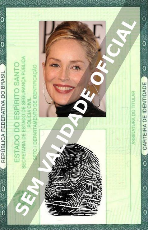 Imagem hipotética representando a carteira de identidade de Sharon Stone