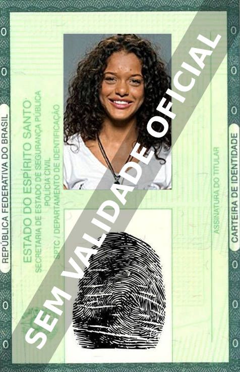 Imagem hipotética representando a carteira de identidade de Thainá Duarte