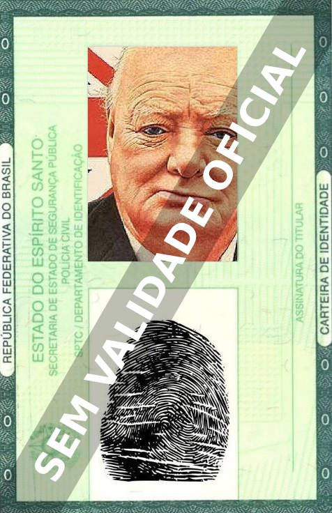 Imagem hipotética representando a carteira de identidade de Winston Churchill