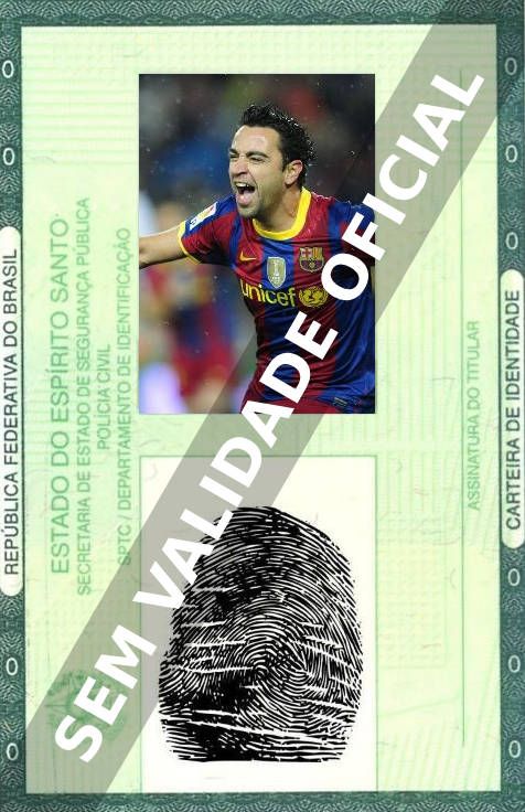 Imagem hipotética representando a carteira de identidade de Xavi Hernández