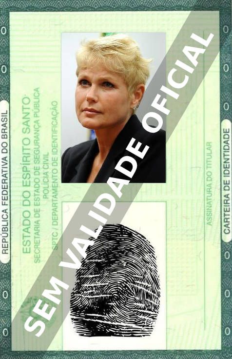 Imagem hipotética representando a carteira de identidade de Xuxa Meneghel