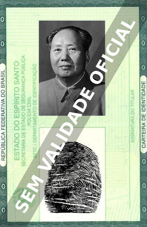 Imagem hipotética representando a carteira de identidade de Zedong Mao