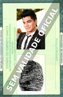 Imagem hipotética representando a carteira de identidade de Adam Lambert