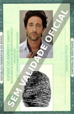 Imagem hipotética representando a carteira de identidade de Adrien Brody