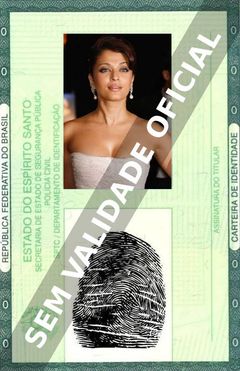 Imagem hipotética representando a carteira de identidade de Aishwarya Rai Bachchan