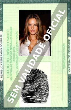 Imagem hipotética representando a carteira de identidade de Alessandra Ambrosio