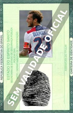 Imagem hipotética representando a carteira de identidade de Alessandro Diamanti