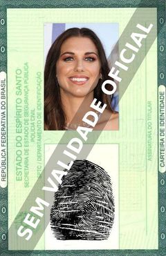 Imagem hipotética representando a carteira de identidade de Alex Morgan