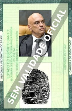 Imagem hipotética representando a carteira de identidade de Alexandre de Moraes