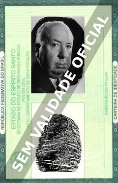 Imagem hipotética representando a carteira de identidade de Alfred Hitchcock