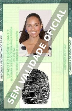 Imagem hipotética representando a carteira de identidade de Alicia Keys