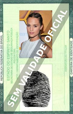 Imagem hipotética representando a carteira de identidade de Alicia Vikander