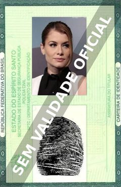 Imagem hipotética representando a carteira de identidade de Alinne Moraes