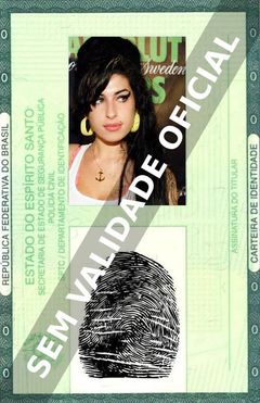 Imagem hipotética representando a carteira de identidade de Amy Winehouse