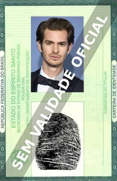 Imagem hipotética representando a carteira de identidade de Andrew Garfield