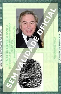 Imagem hipotética representando a carteira de identidade de Andrew Lloyd Webber