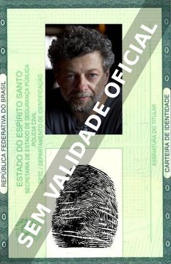 Imagem hipotética representando a carteira de identidade de Andy Serkis