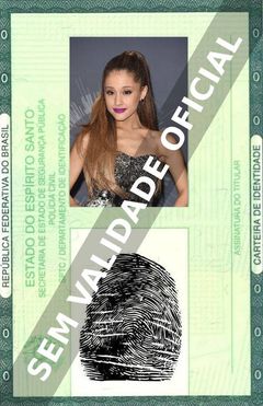 Imagem hipotética representando a carteira de identidade de Ariana Grande