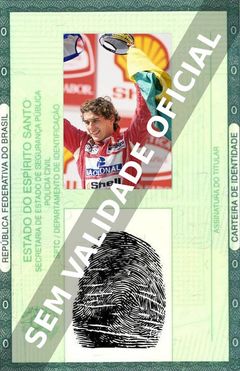 Imagem hipotética representando a carteira de identidade de Ayrton Senna