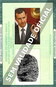 Imagem hipotética representando a carteira de identidade de Bashar al-Assad