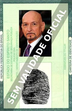 Imagem hipotética representando a carteira de identidade de Ben Kingsley