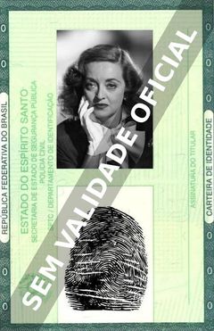 Imagem hipotética representando a carteira de identidade de Bette Davis