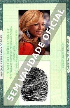 Imagem hipotética representando a carteira de identidade de Beyoncé