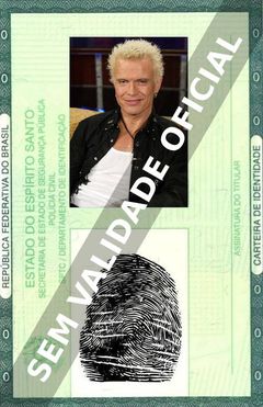 Imagem hipotética representando a carteira de identidade de Billy Idol