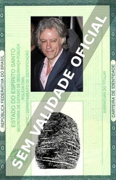 Imagem hipotética representando a carteira de identidade de Bob Geldof