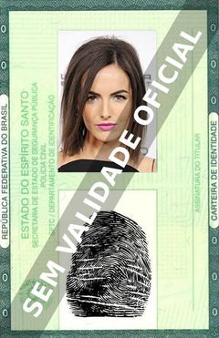 Imagem hipotética representando a carteira de identidade de Camilla Belle