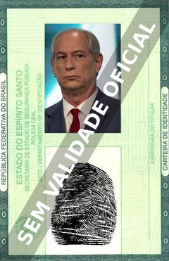 Imagem hipotética representando a carteira de identidade de Ciro Gomes