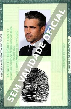 Imagem hipotética representando a carteira de identidade de Colin Farrell