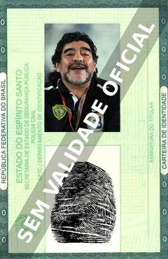 Imagem hipotética representando a carteira de identidade de Diego Armando Maradona