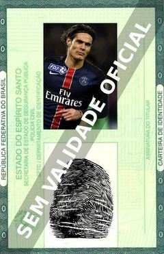Imagem hipotética representando a carteira de identidade de Edinson Cavani
