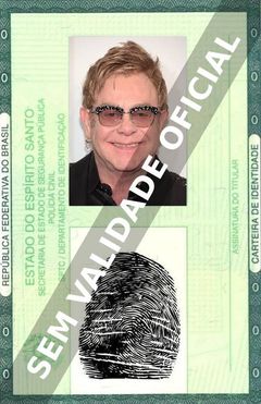 Imagem hipotética representando a carteira de identidade de Elton John
