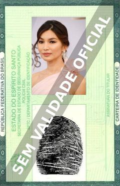 Imagem hipotética representando a carteira de identidade de Gemma Chan